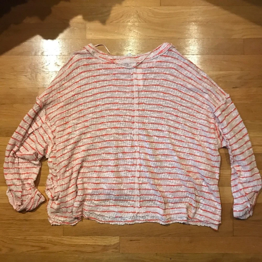 Free People NEW Striped Sweater Oversized Red Stripes Loose Knit Medium - Picture 3 of 8